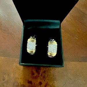 David Yurman two tone sterling and 18K gold diamond shrimp earrings.